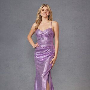 NEW FORMAL SLEEVELESS METALLIC SHEATH DRESS W/ COWL NECK & LACE UP BACK JT2494S